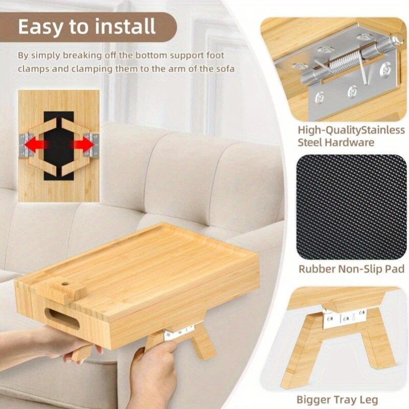 Sofa Arm Table Mobile Phone Stand Side Table,Sofa Armrest Tray with Storage Box - Image 4 of 4