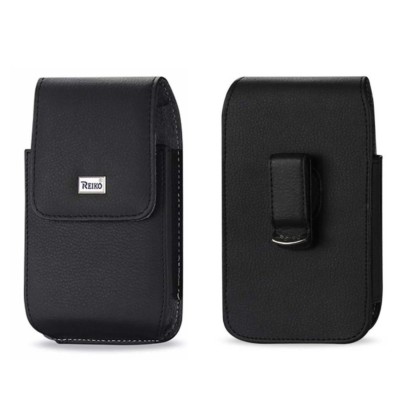 6.62 Inch Reiko Black Vertical Leather Belt Clip Case Pouch
