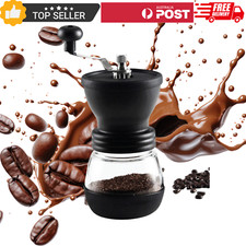 Coffee Bean Grinder - Manual Hand Stainless Ceramic Burr Core Glass Jar Nut Mill
