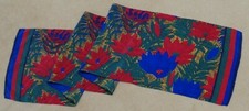 Vintage contemporary floral silk scarf, 10.5" x 52", primary colors w/ black