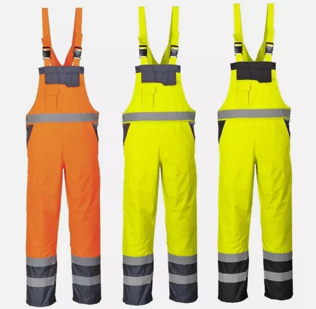 GM WORKWEAR Hi Vis Viz Contrast Bib and Brace Trouser Waterproof workwear Dungarees Overall