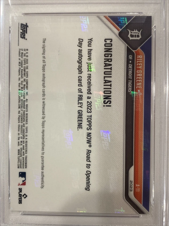2023 Topps Now Road to Opening Day Riley Greene Red RC Auto 2/10 PSA 9 #A11 - Image 4 of 4