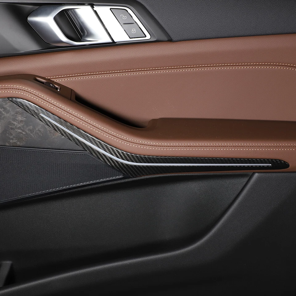 Cubierta de panel de manija de puerta interior de fibra de carbono real para BMW X5 X7 G05 G07 2019-22 Foto 4 de 4