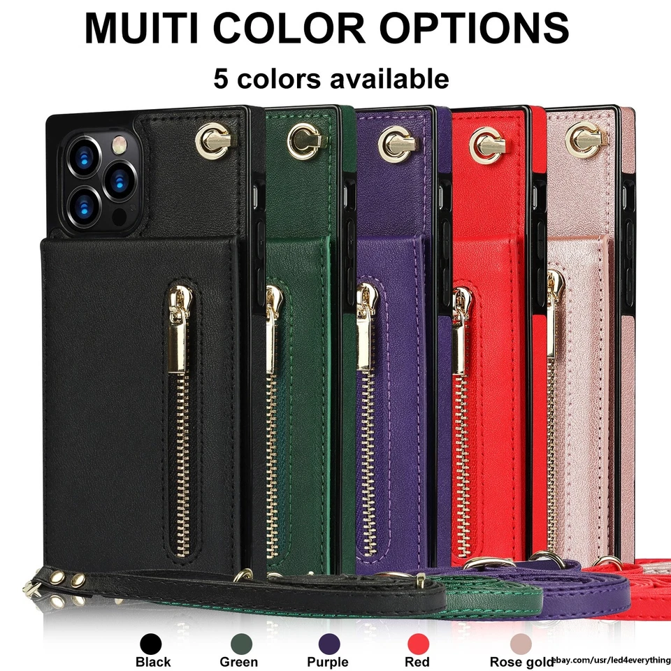 Para iPhone 15 Pro Max 14 13 12 11 XS XR Cuero Tarjeta Billetera Bandolera Cadena Estuche Foto 4 de 4