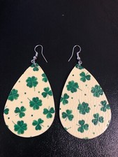St Patrick Leather 3" Teardrop Double Sided Earrings