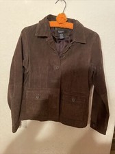 Helium Women’s Genuine Leather Jacket Brown Suede Coat Medium Button Up