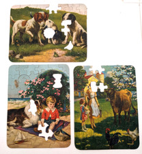 LOT of 3 Vintage Puzzles Children Cows Dogs Family Farm House Missing Pieces