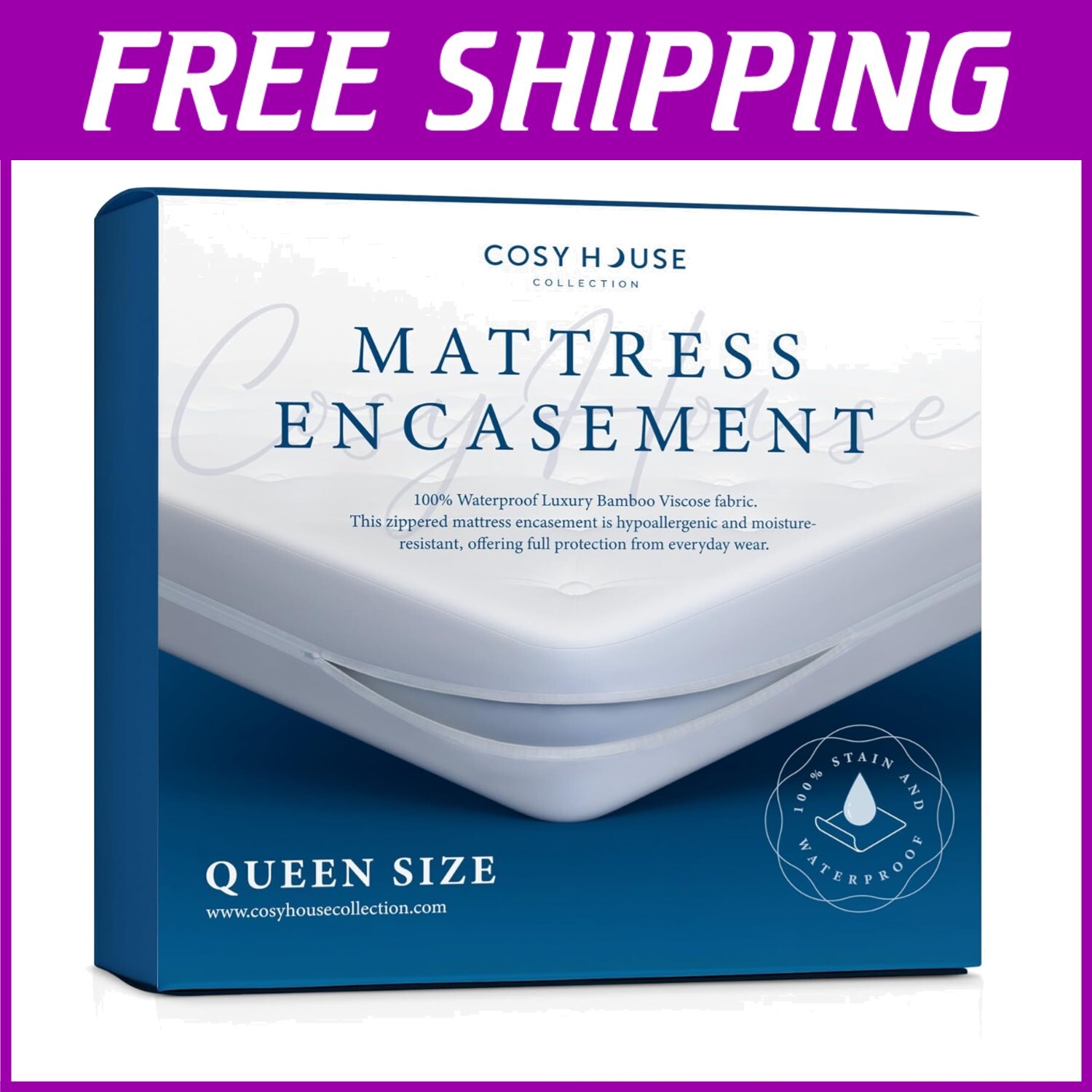 Premium Queen Mattress Protector with Waterproof Zipper Closure - Bamboo Fabric