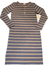 NWT LuLaRoe Large Royal Blue & Gray Striped Debbie L/S Sheath Dress