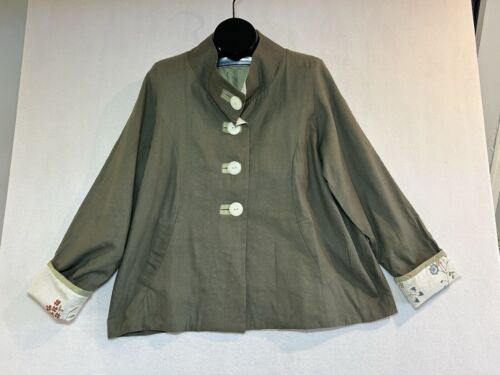 Kai Mira Lagenlook Hemp Soy Silk Jacket Sz XL Art To Wear USA Made Green Natural - Picture 2 of 16