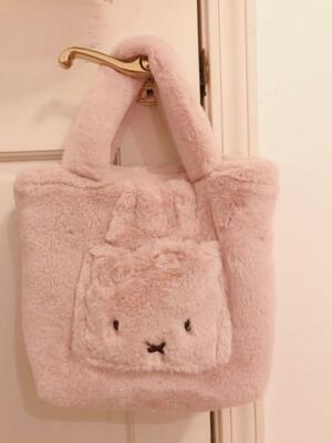 Miffy Boa Tote Bag Drawstring 2 Set Fluffy Pink Polyester 