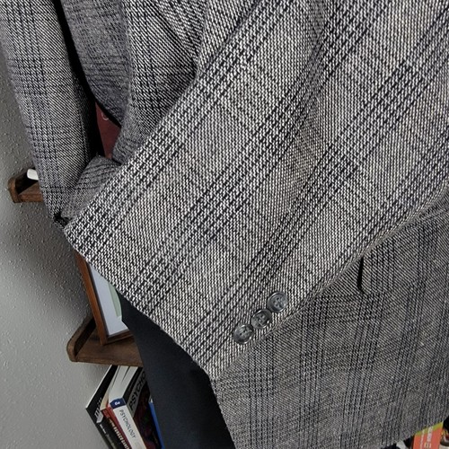 Haggar Men's Sport Coat Two Button Gray Plaid Poly Wool Silk City Casual 44L - Picture 8 of 21