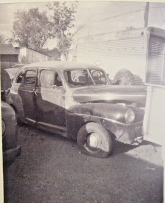 1941 FORD 4-dr after accident. Three insurance adjuster b&w photos, 5'' x 4''.