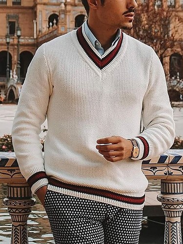 Pengfei Men's V Neck Sweater Cable 