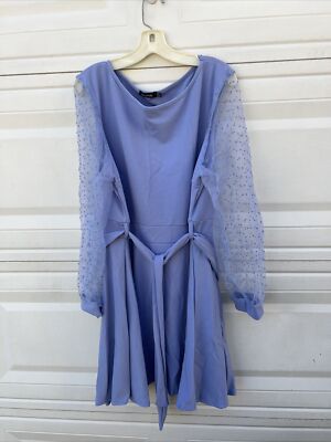 Boohoo Dress Size 22 Purple Organza Sleeves Belted Skater￼