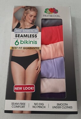 Fruit of The Loom Women's 6 Pack Seamless Bikini Panties, Assorted, 7