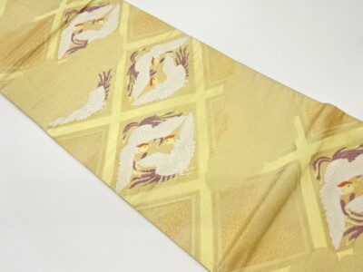 6779373: JAPANESE KIMONO / VINTAGE FUKURO OBI / WOVEN PHOENIX