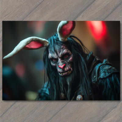 FLATCARD  Dark Rabbit Demon Horned Creature Menacing Red Eyes Fantasy Horror