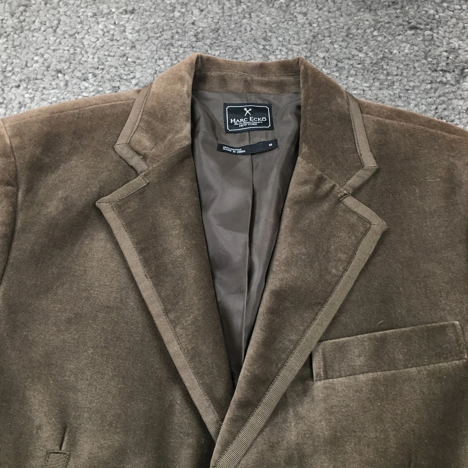 Blazer Marc Ecko Para Hombre Talla M Marrón 3 Botones Cuello Muescas Bolsillos Forrado Corte y Coser Foto 2 de 4