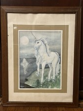 Original watercolor unicorn, framed
