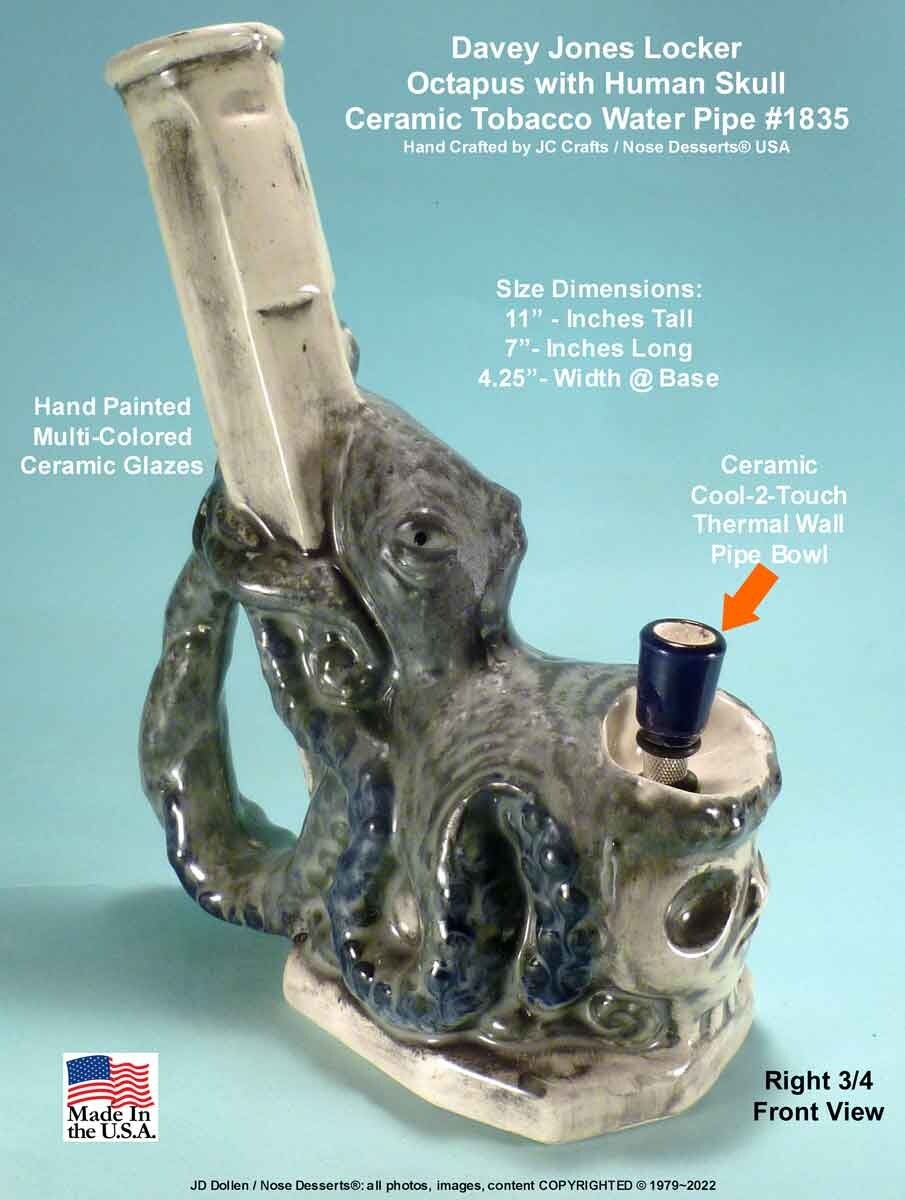 octopus tobacco bowl Davey Jones Locker Octopus Human Skull Ceramic Glass Tobacco Bong Water Pipe  USA