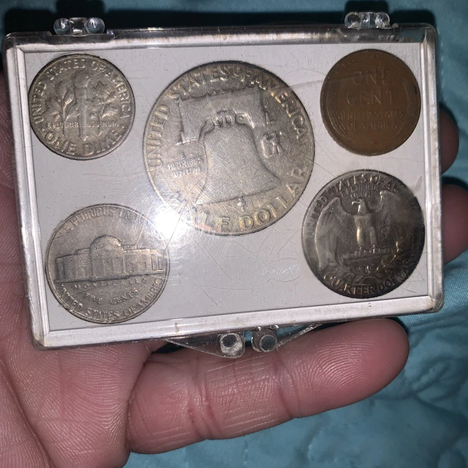 Silver Half-Dollar, Quarter and Dime w/Liberty Nickel and Indian Cent in Holder - Image 2 of 3