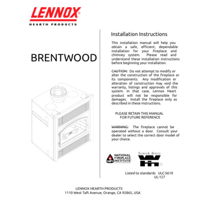 LG Electronics P1BRENTW-A Indoor Fireplace User Manual