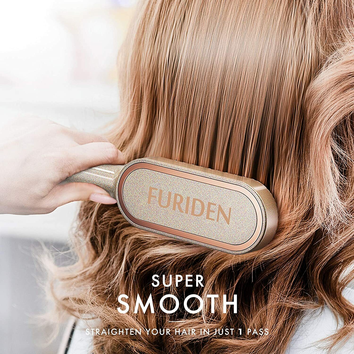 FURIDEN Ceramic Hair Straightener Brush, Straightening Brush for Thick