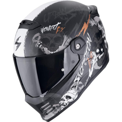 SCORPION Integralhelm COVERT FX SKULLZ Matt Schwarz-Grau-Gold extrem leicht L