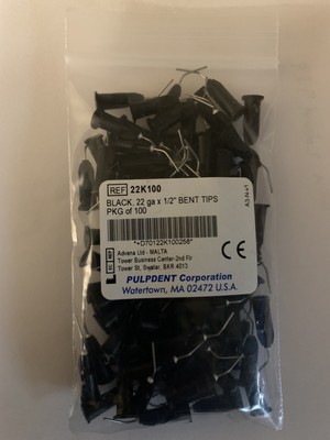 Pulpdent Black Prebent dispensing tips, 22GA, 100/Pk