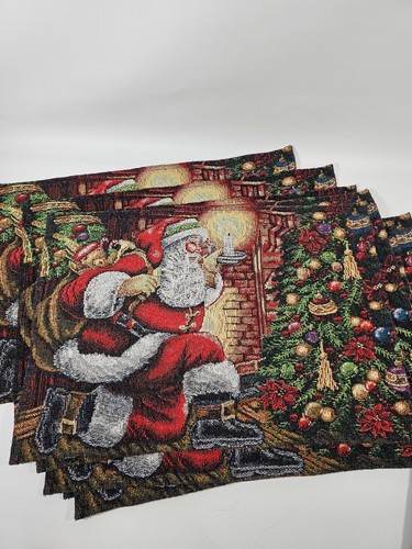 Violet LN. Set 8 Tapestry Placemats Plus Center, 12" x 18", SANTA Christmas Tree - Picture 10 of 16