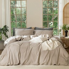 Natural Cotton duvet cover And 2 Pillowcases Softened Boho Farmhouse Bedding Set