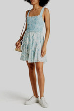 EUC Alice + Olivia Jocelyn Smocked Blue Floral Embroidered Ruffle Mini Dress 2