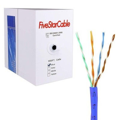 FiveStarCable Cat5e 1000 Ft. Ethernet 24AWG 4 Twisted Pair UTP 1000 Ft, Blue 