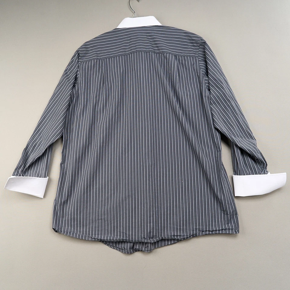 Camisa de vestir Donald J Trump 18,5 36/37 alta gris a rayas puño francés Foto 4 de 4