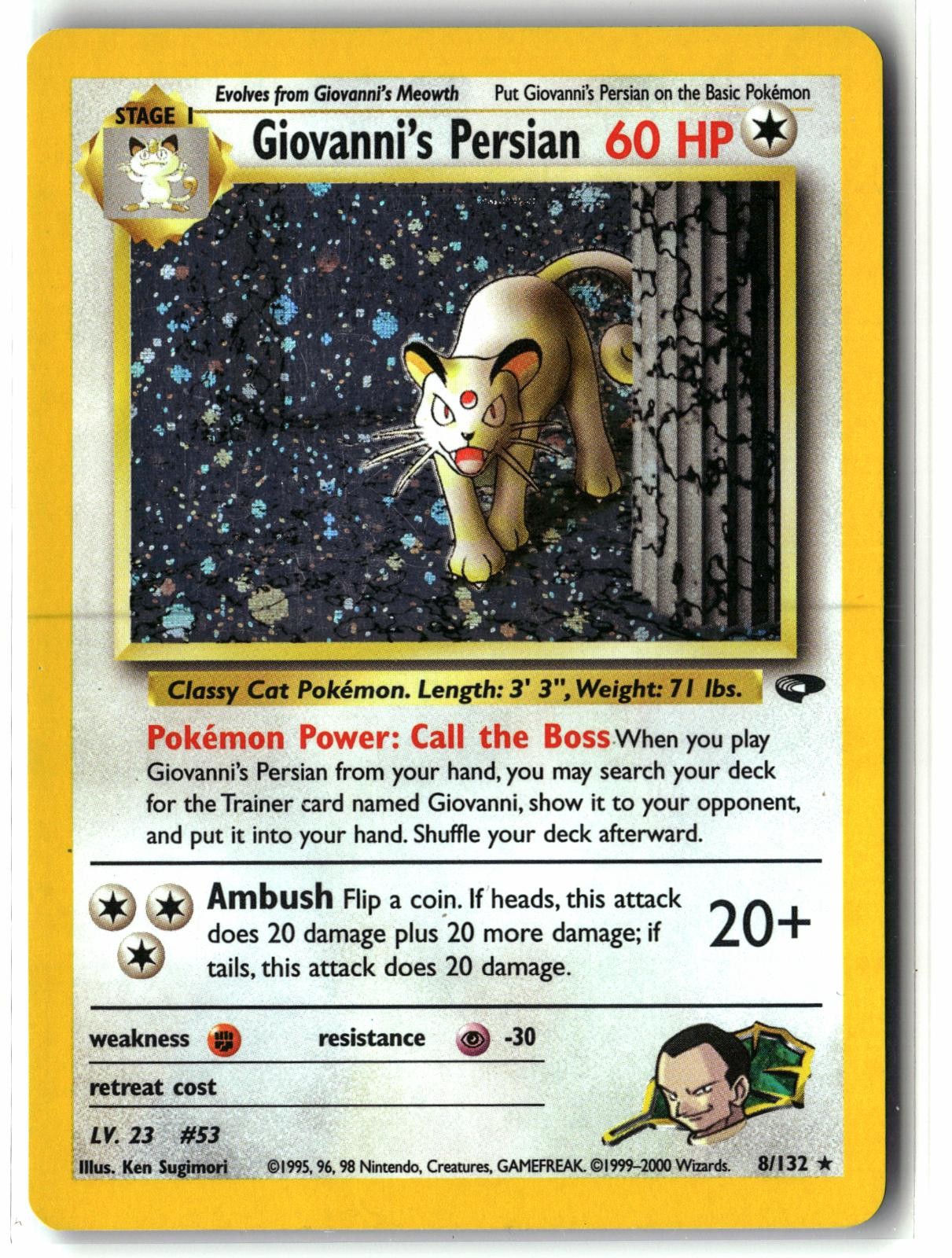 2000 Giovanni's Persian 8/132 Unlimited Holo Rare WOTC Gym Challenge Pokemon LP