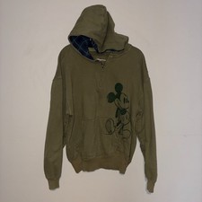 Vintage Walt Disney World Mickey Mouse 1/4 Zip Hoodie Plaid Lined Sz S Green
