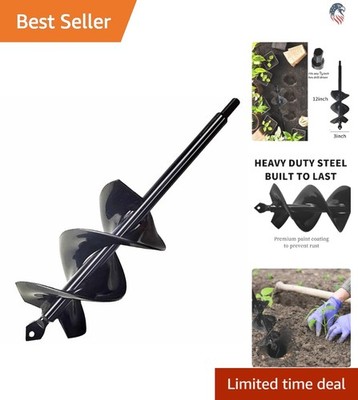 Efficient 3x12  Garden Auger Drill Bit - Ideal for Bulbs, Plants & Post Holes