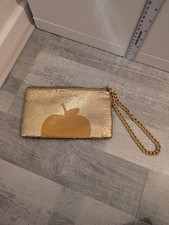 Borsa da polso DKNY Gold Apple con cinturino a catena oro Donna Karen New York Y2K