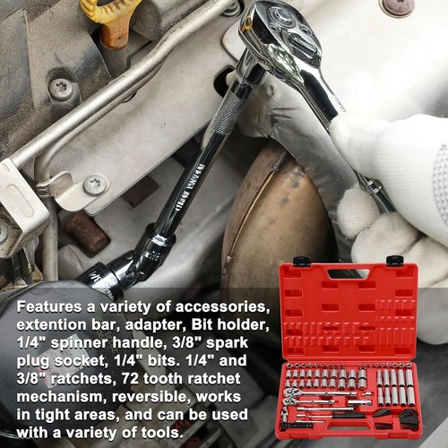 94-Piece Chrome Vanadium Socket Set with Ratchet & Extension Bars - SAE & Metric - Picture 8 of 9