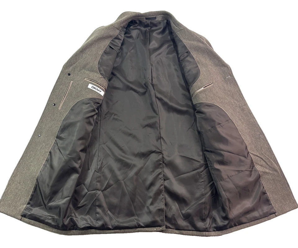 NEW DKNY 42R Brown Overcoat Top Car Coat Heavy 100% Wool Dress Large Mens - Image 4 of 4
