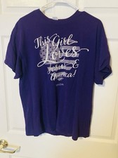 Christian Patriotic Womens Purple T-shirt Size L "Loves Jesus America"