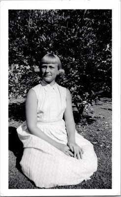 Vintage 1950s 60s Blonde Young Woman Outdoor Portrait Snapshot Photo B&W