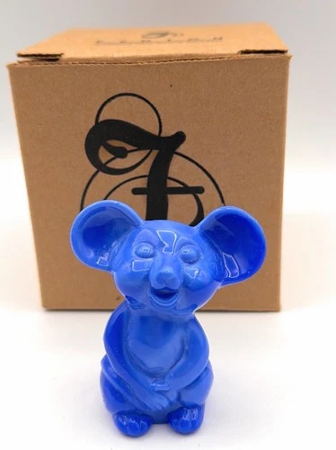 Vintage Fenton Glass Periwinkle Blue Mouse Figurine NFGS 2004 Original Box