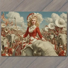 Art Print Circus Queen Elephant Parade Red White Stripes Marching Band Flags Bat