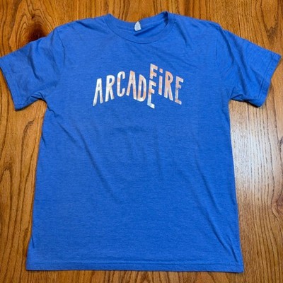 Arcade Fire Reflektor Tour 2014 T-Shirt Mens Large Blue Silver Foil Graphic Tee
