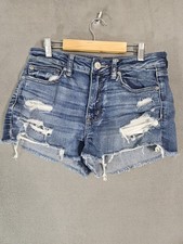 American Eagle Shortie Shorts size 6 Blue Distressed Stretch Denim Micro