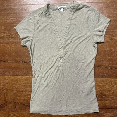 James Perse Tunic Top Womens 0 Khaki Short Sleeve V Neck Shirt Pop Over Minimal