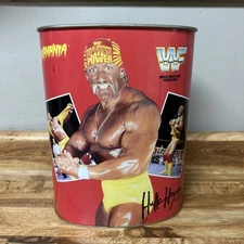 1991 WWF Wrestling Hulk Hogan Ultimate Warrior Metal Trash Can.   RARE!!!!!!!!!!