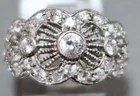 Vintage Art Deco Style Sterling 925 Filigree Clear Stone Size 7.5 Cocktail Ring